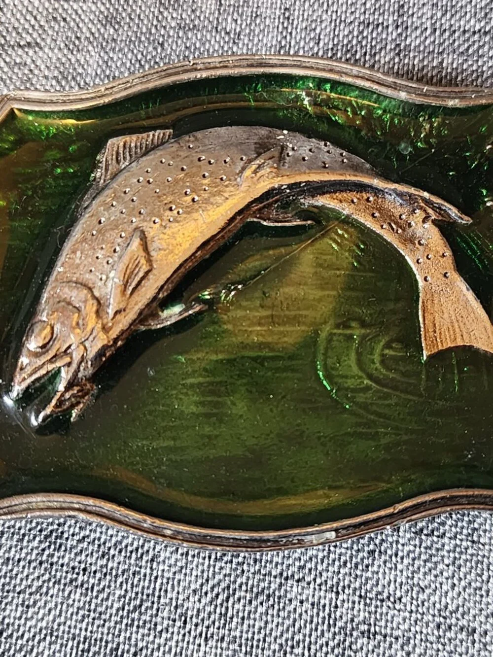 Raintree Metal Alloy W/ Green Enamel Trout Belt Buckle